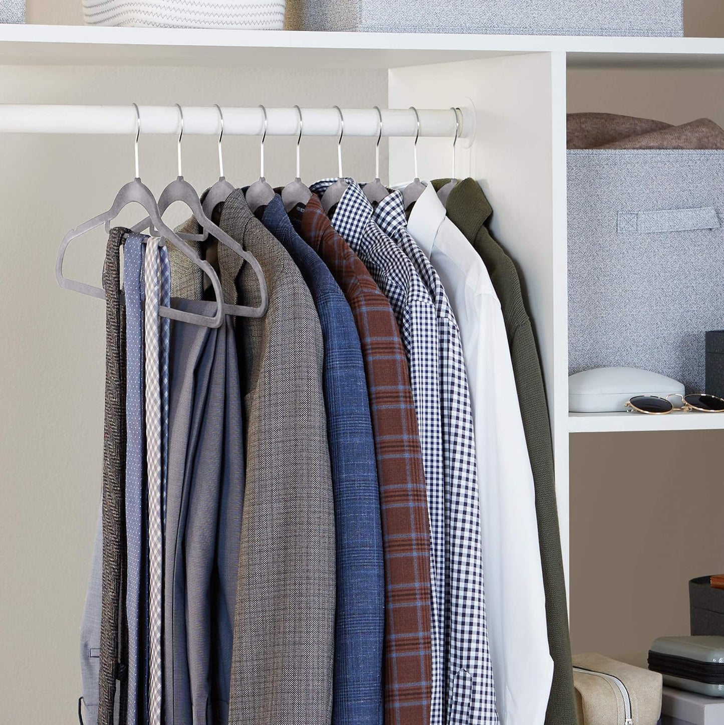 Amazon Basics Velvet Suit Hangers with Tie Hanger, Dark Grey (30-Pack)