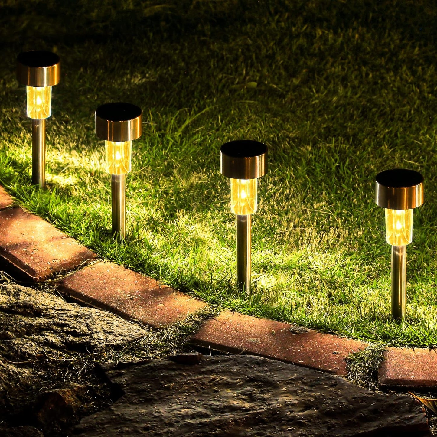 16 Pack Stainless Steel LED Solar Garden Lights