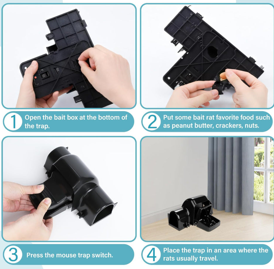 2-Pack Heavy-Duty Rat & Chipmunk Traps – Covered Humane Snap Traps for Indoor & Outdoor Pest Control