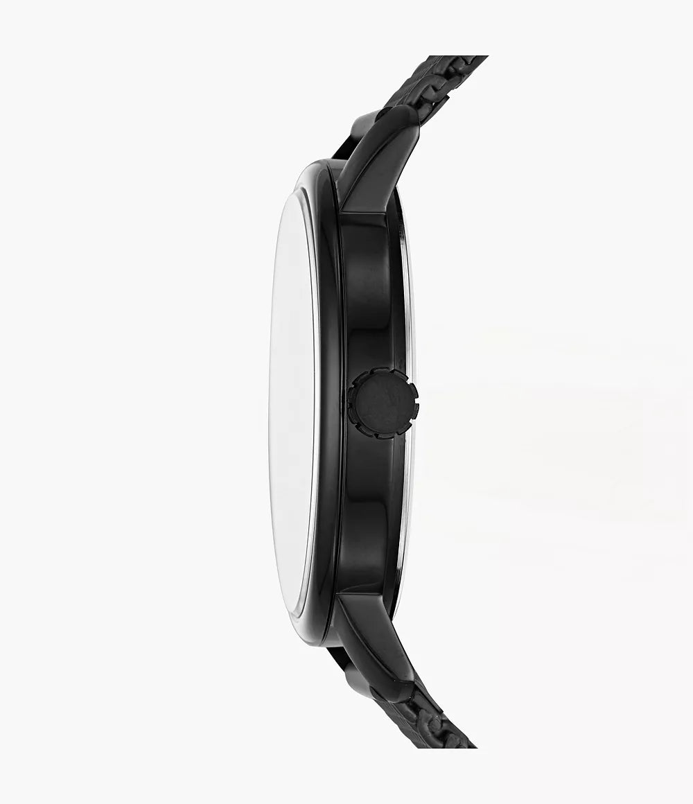 Fossil Rhett Three-Hand Black Stainless Steel Watch