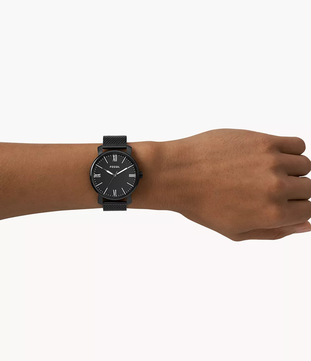 Fossil Rhett Three-Hand Black Stainless Steel Watch