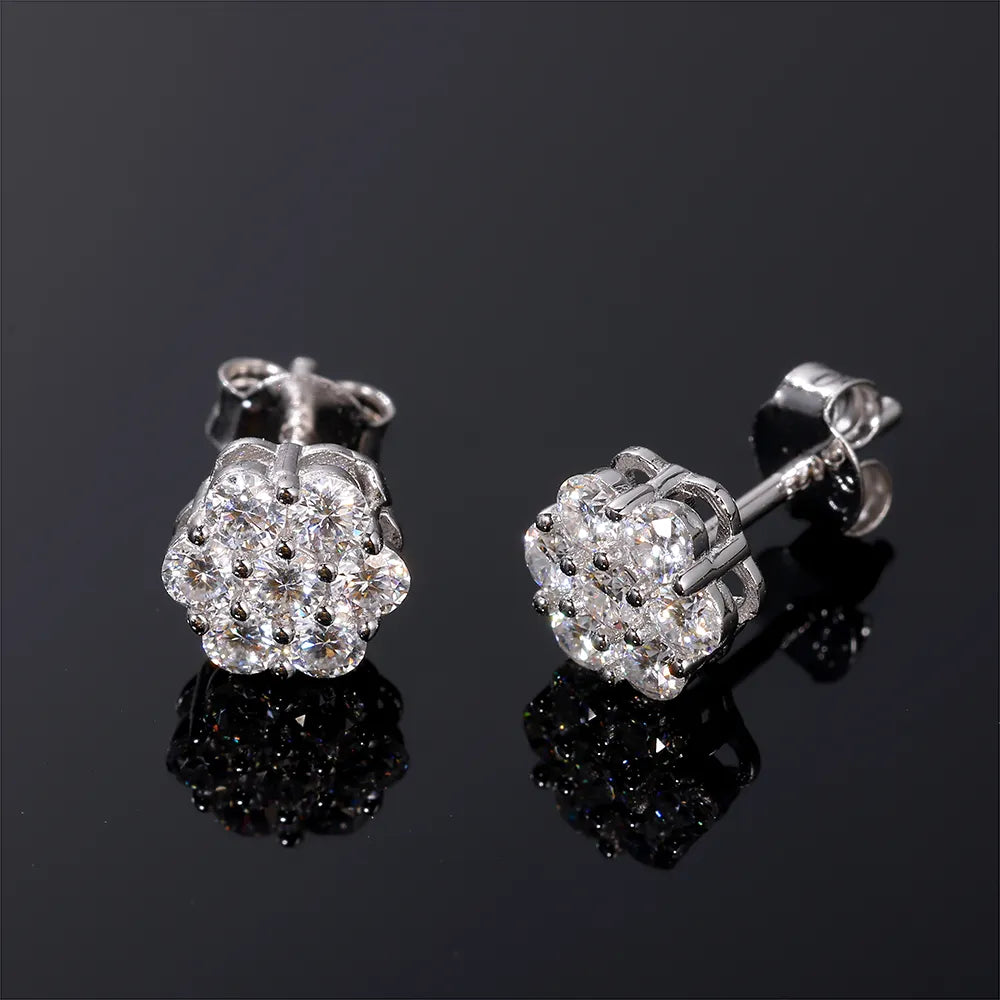1/2 Carat T.W. Cubic Sterling Silver Illusion-Set 7-Stone Flower Cluster Stud Earrings
