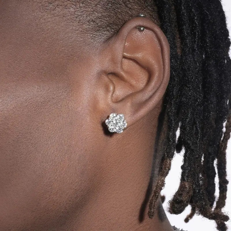 1/2 Carat T.W. Cubic Sterling Silver Illusion-Set 7-Stone Flower Cluster Stud Earrings