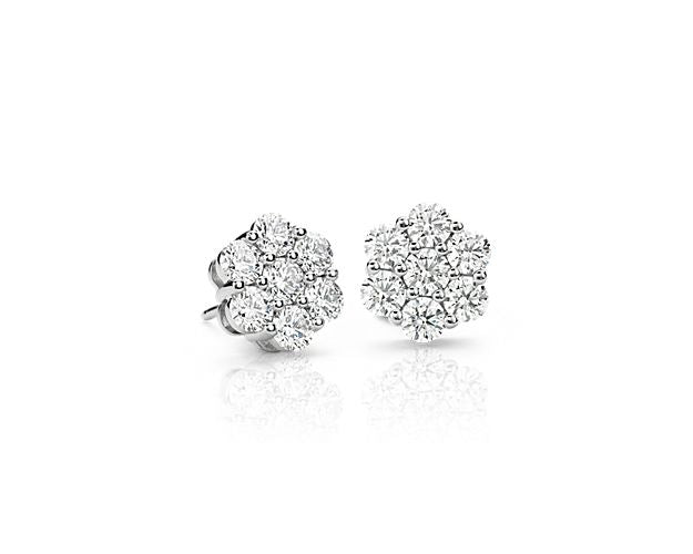 1/2 Carat T.W. Cubic Sterling Silver Illusion-Set 7-Stone Flower Cluster Stud Earrings