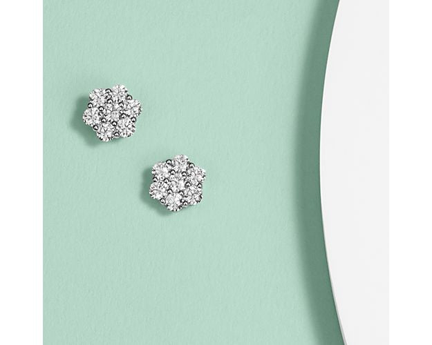 1/2 Carat T.W. Cubic Sterling Silver Illusion-Set 7-Stone Flower Cluster Stud Earrings