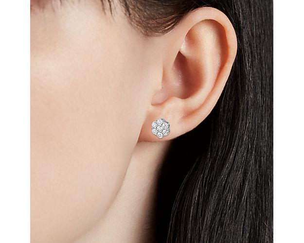 1/2 Carat T.W. Cubic Sterling Silver Illusion-Set 7-Stone Flower Cluster Stud Earrings