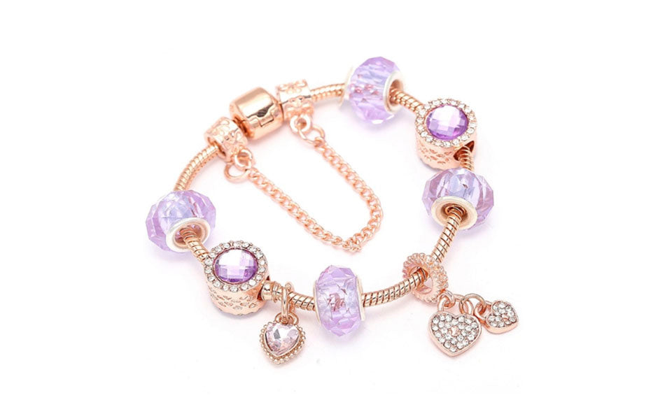Valentine's Day Crystal Heart Charm Bracelets Made With Crystals