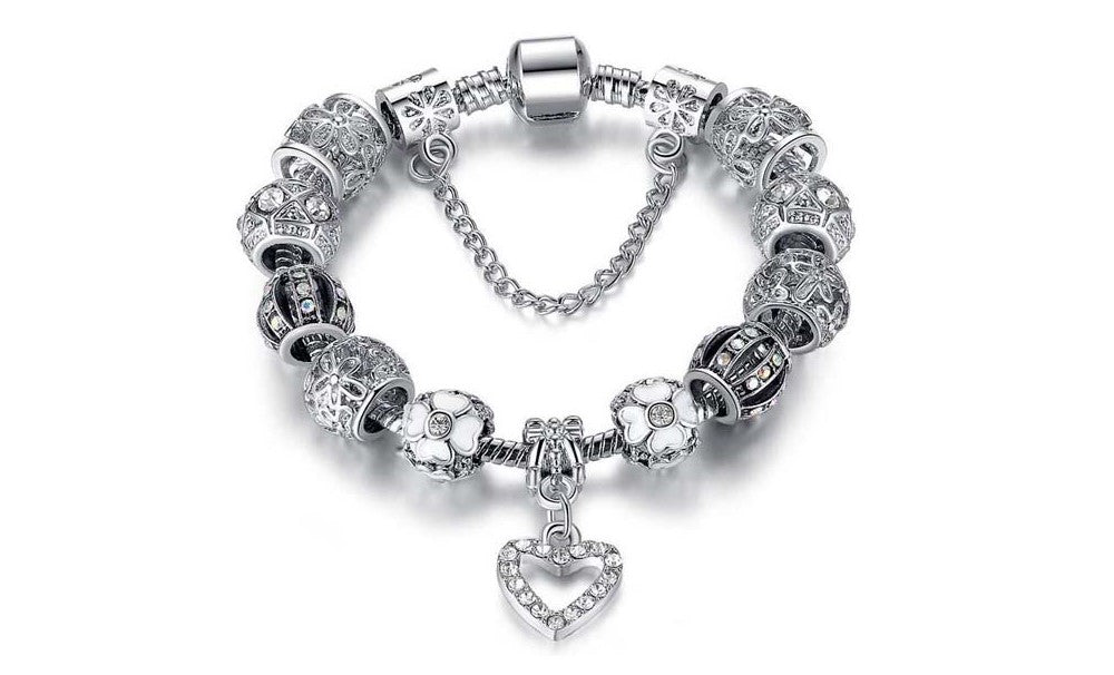 Valentine's Day Crystal Heart Charm Bracelets Made With Crystals