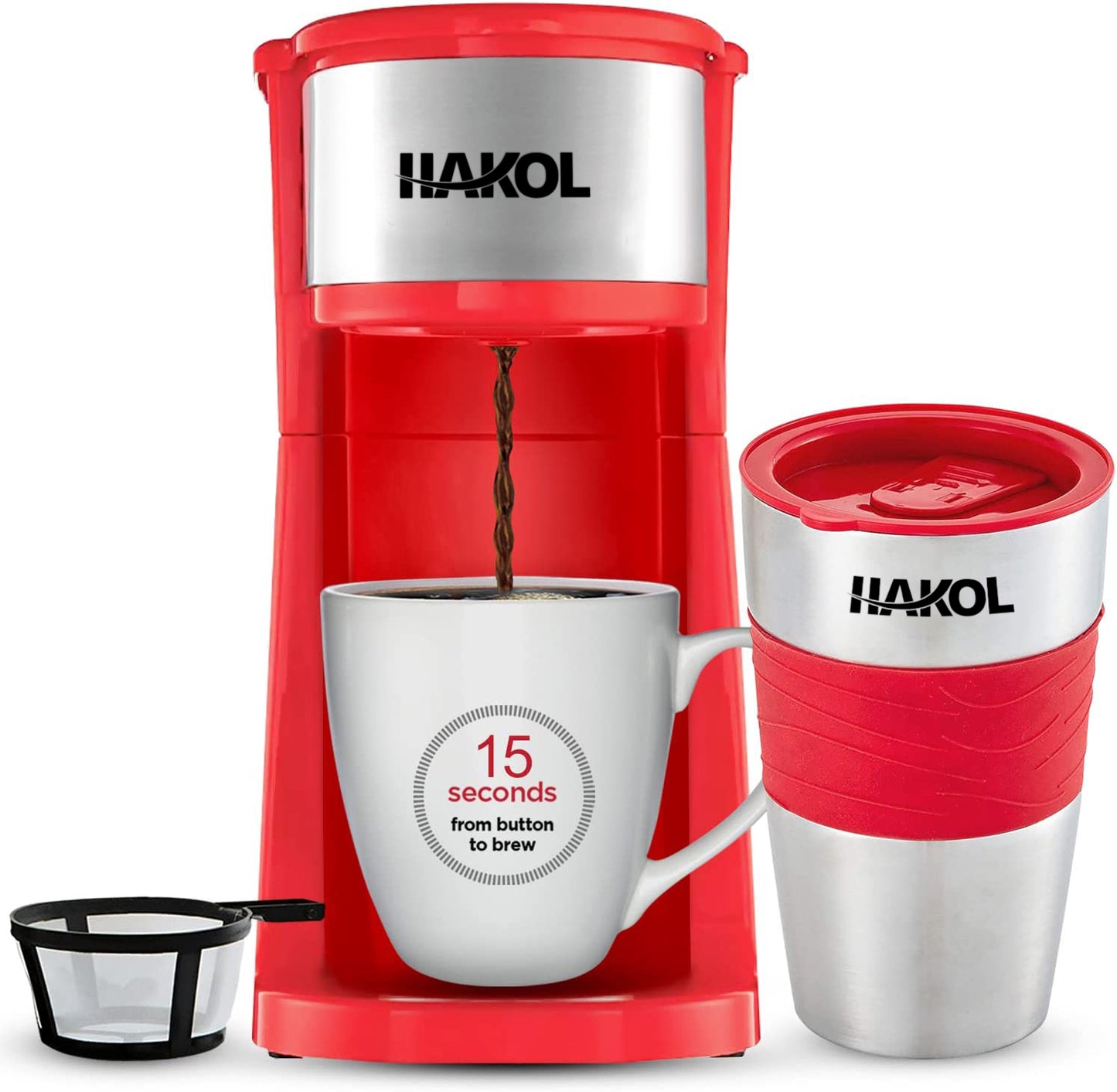 Assorted Hakol Mini Travel Single Serve Coffee Maker & 15 oz. Travel Mug Coffee Tumble
