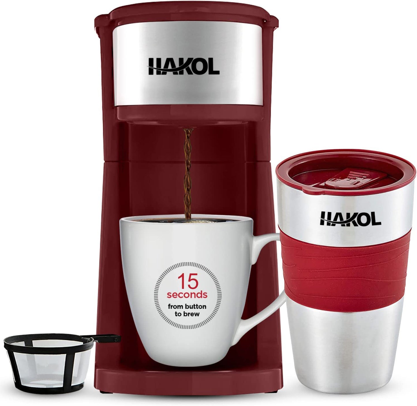Assorted Hakol Mini Travel Single Serve Coffee Maker & 15 oz. Travel Mug Coffee Tumble