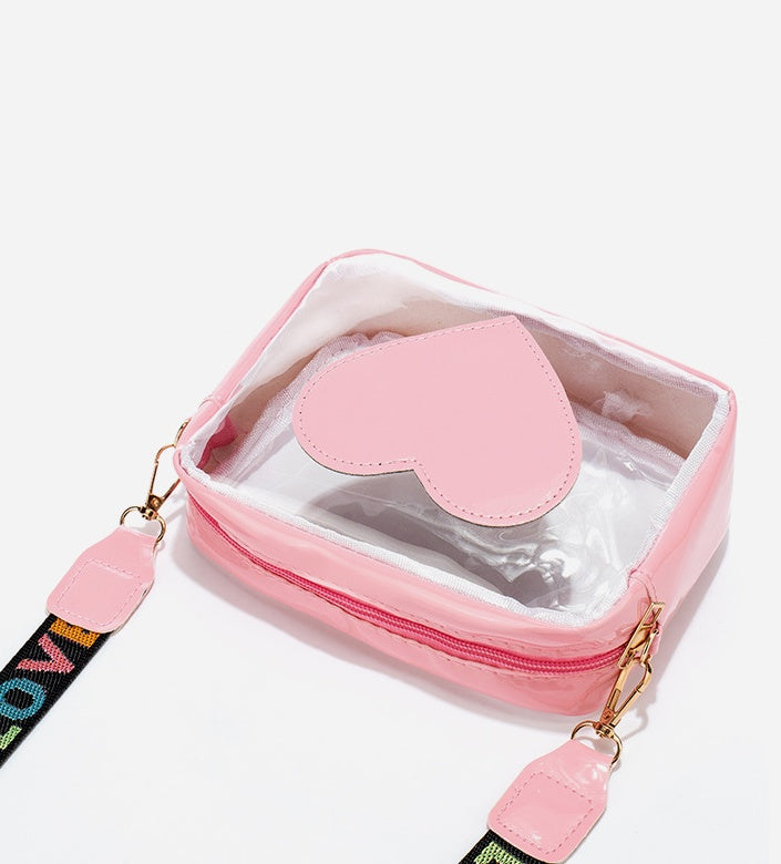 Clear PVC Jelly Bag – Fashionable Crossbody Messenger with Heart Patch for Women