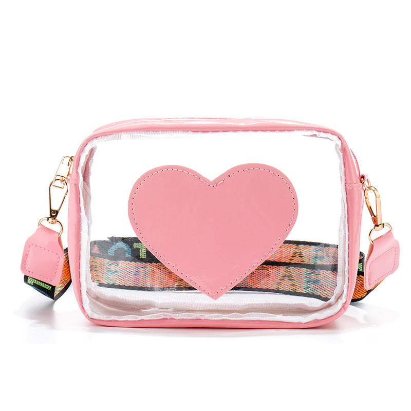 Clear PVC Jelly Bag – Fashionable Crossbody Messenger with Heart Patch for Women
