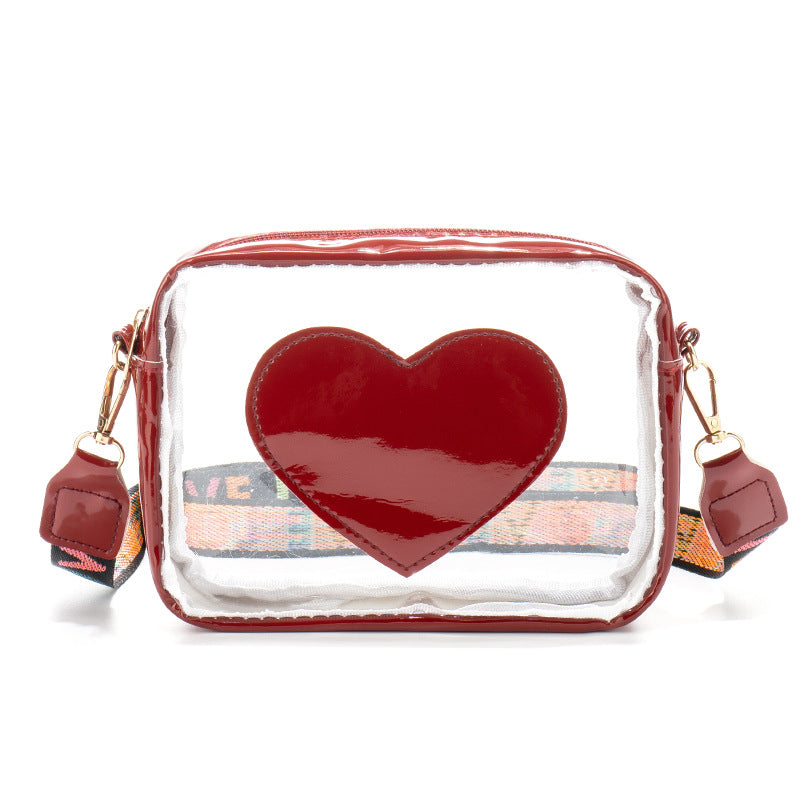 Clear PVC Jelly Bag – Fashionable Crossbody Messenger with Heart Patch for Women