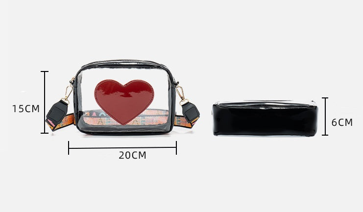 Clear PVC Jelly Bag – Fashionable Crossbody Messenger with Heart Patch for Women