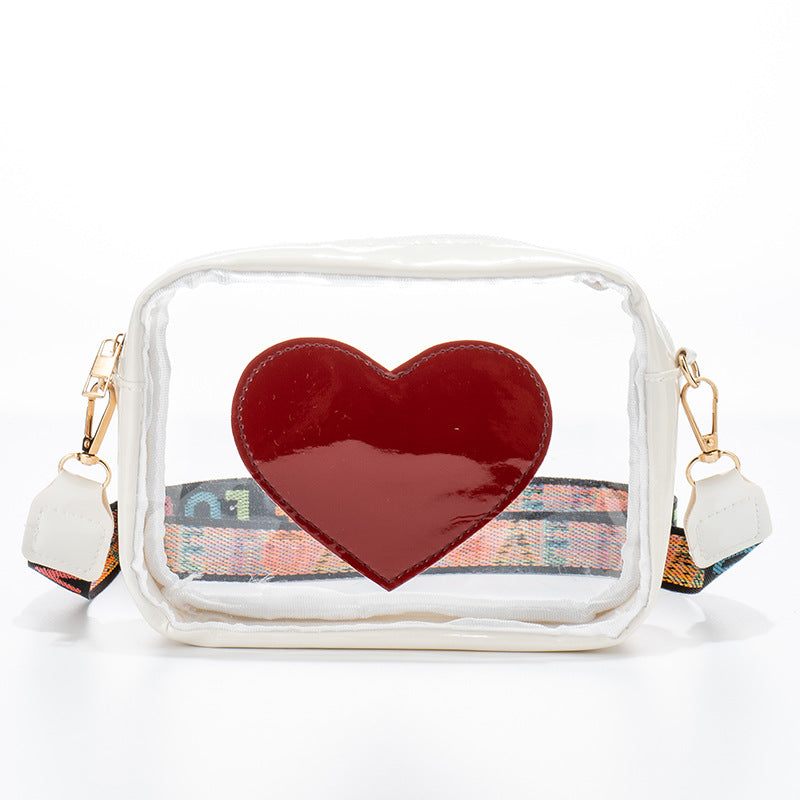 Clear PVC Jelly Bag – Fashionable Crossbody Messenger with Heart Patch for Women