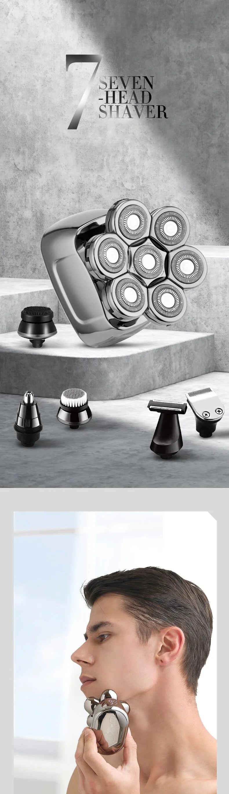 Waterproof 6 In 1 7D Men's Electric Shaver Razor With Wireless Charger