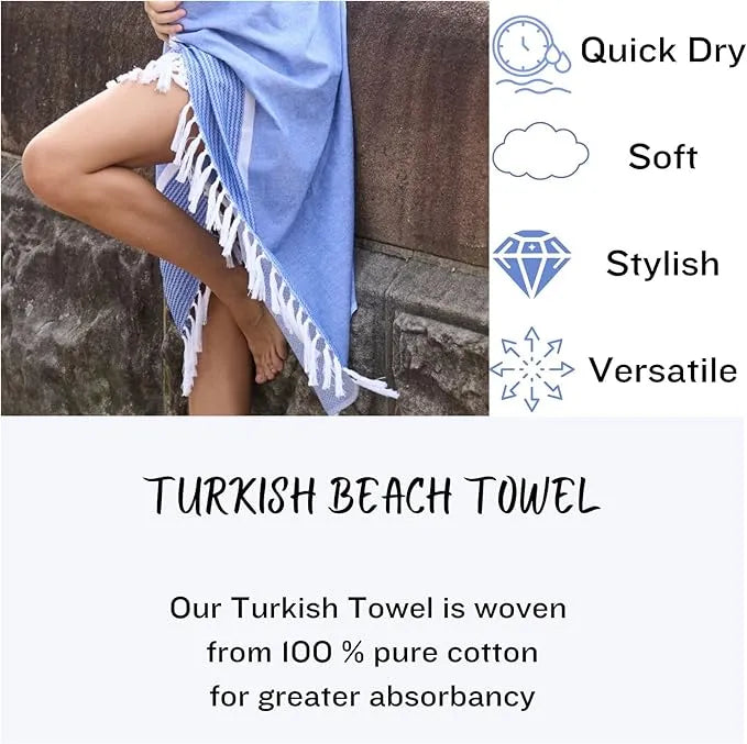 Turkish Beach Towel – 100% Cotton – 39 x 71 inches – Oversized
