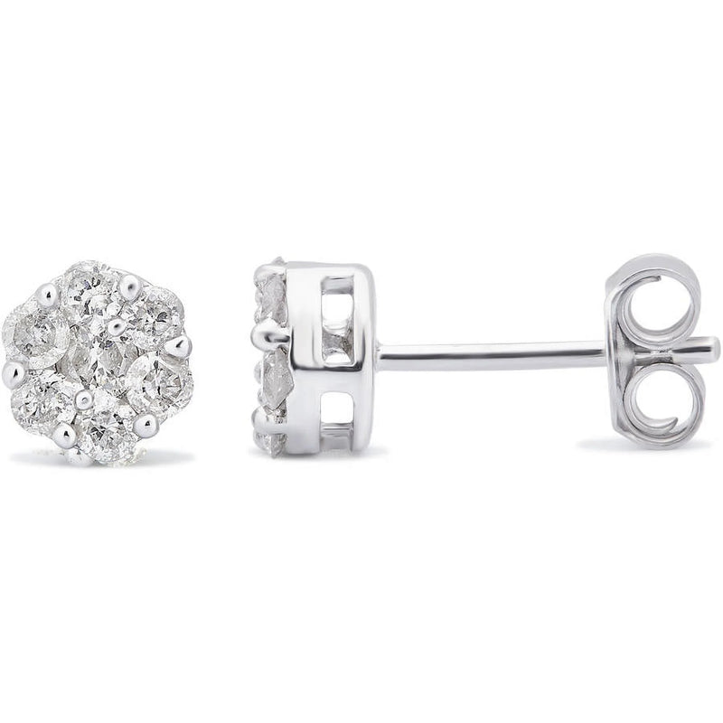 1/2 Carat T.W. Cubic Sterling Silver Illusion-Set 7-Stone Flower Cluster Stud Earrings