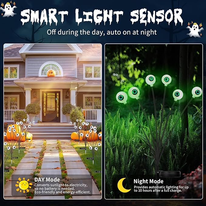 4 Pack Scary Eyeballs Solar Pathway Lights – Waterproof – Two Flashing Modes