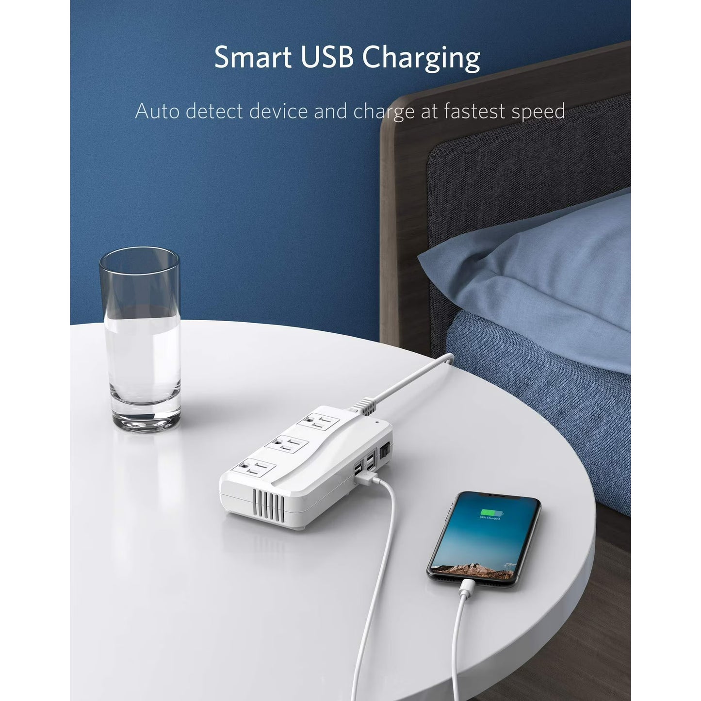 BESTEK 250W Universal Travel Adapter 100-220V to 110V Voltage Converter with 6A 4-Port USB Charging 3 AC Sockets and EU/UK/AU/US/India Plug Adapter (White)