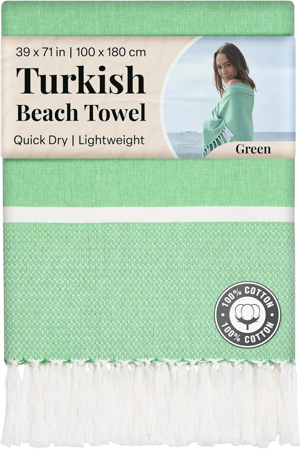 Turkish Beach Towel – 100% Cotton – 39 x 71 inches – Oversized