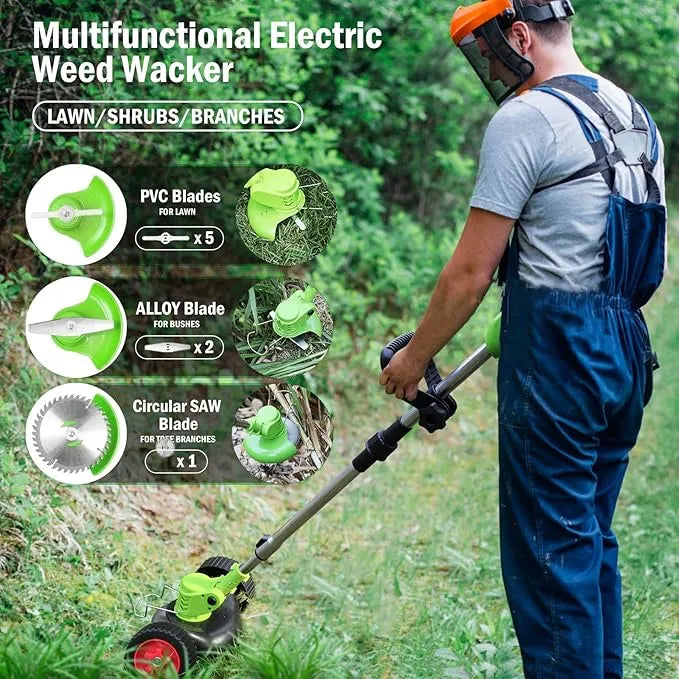 Electric Weed Wacker Cordless – 2 24V 4000mahBatteries – 12 Blades
