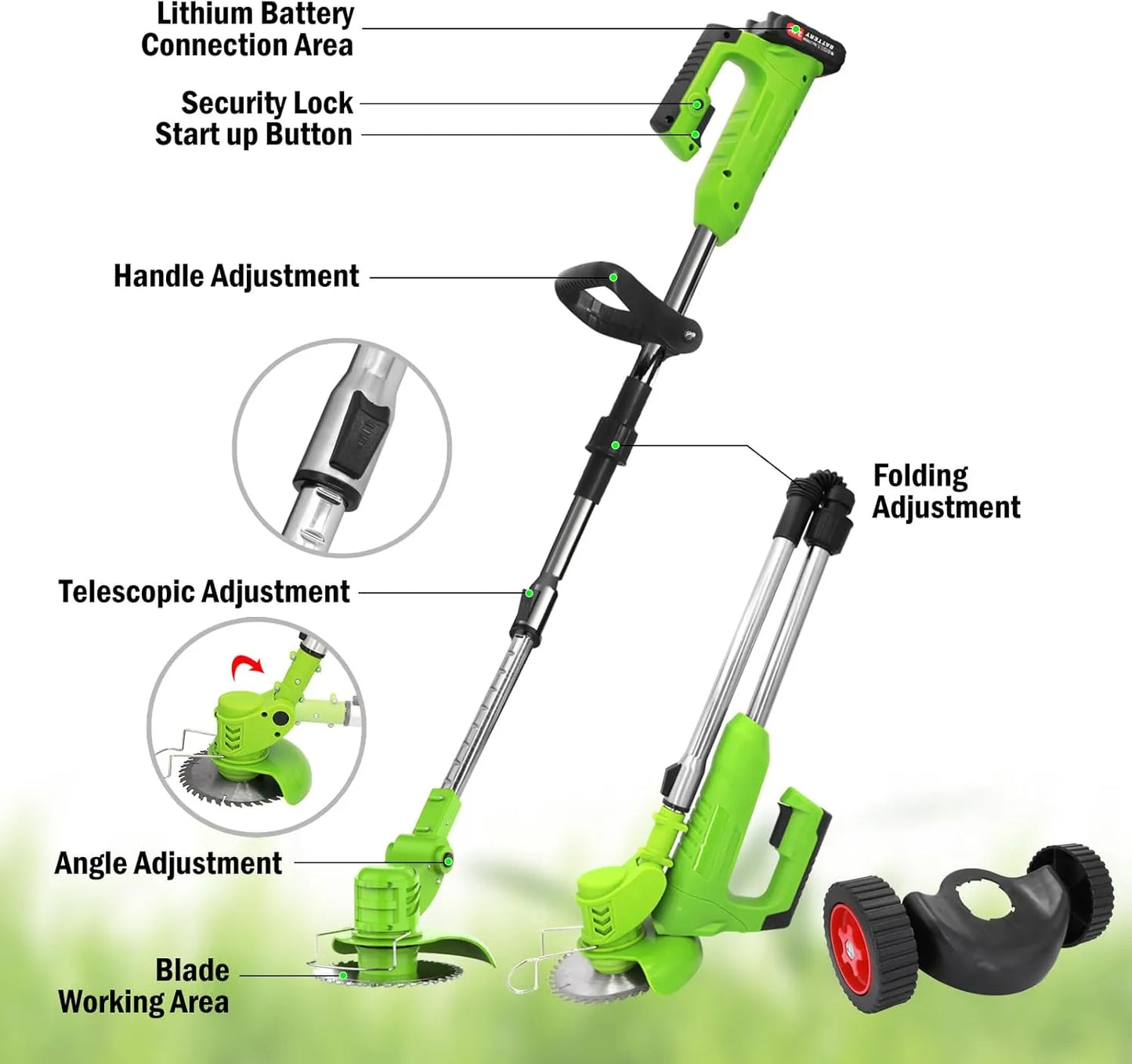 Electric Weed Wacker Cordless – 2 24V 4000mahBatteries – 12 Blades