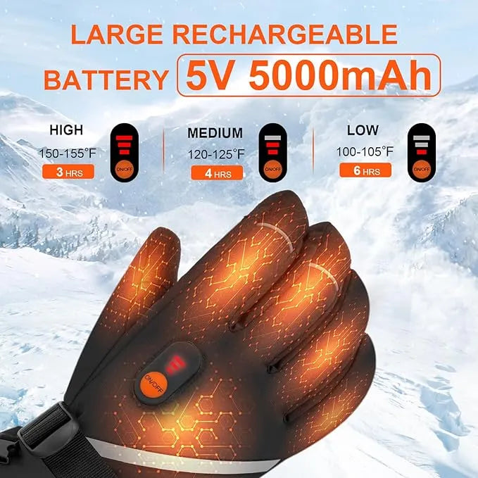 Heated Gloves – 5000mAh Rechargeable Batteries – Waterproof – Skiing Snowboarding Hiking Motorcycle – LARGE