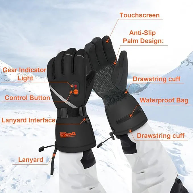 Heated Gloves – 5000mAh Rechargeable Batteries – Waterproof – Skiing Snowboarding Hiking Motorcycle – LARGE