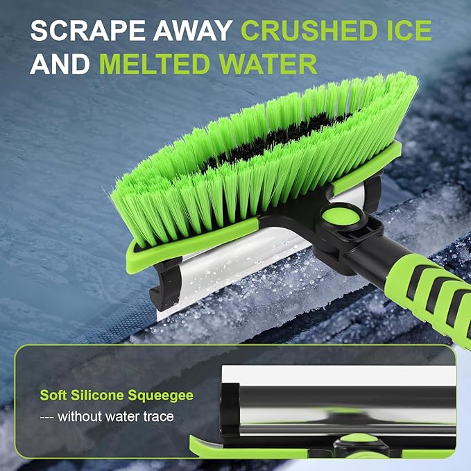 47.2" Ice Scrapers for Car Windshield, 3 in 1 Sturdy Snow Brush with Squeegee, 10 Adjustable Length Settings, Extendable Aluminum Handle, 180° Pivoting Snow Scraper for Car, Truck, SUV
