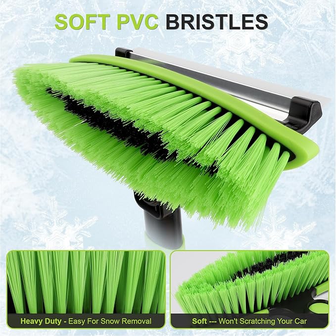 47.2" Ice Scrapers for Car Windshield, 3 in 1 Sturdy Snow Brush with Squeegee, 10 Adjustable Length Settings, Extendable Aluminum Handle, 180° Pivoting Snow Scraper for Car, Truck, SUV