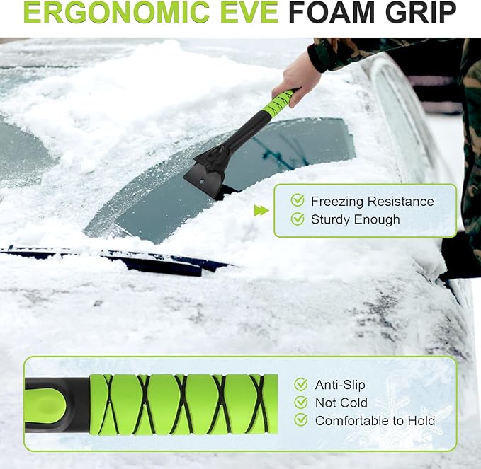 47.2" Ice Scrapers for Car Windshield, 3 in 1 Sturdy Snow Brush with Squeegee, 10 Adjustable Length Settings, Extendable Aluminum Handle, 180° Pivoting Snow Scraper for Car, Truck, SUV