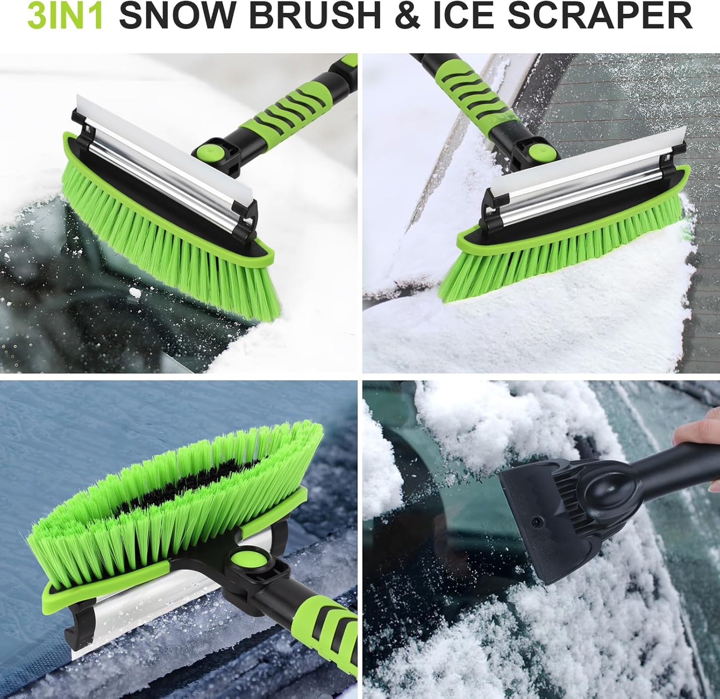 47.2" Ice Scrapers for Car Windshield, 3 in 1 Sturdy Snow Brush with Squeegee, 10 Adjustable Length Settings, Extendable Aluminum Handle, 180° Pivoting Snow Scraper for Car, Truck, SUV