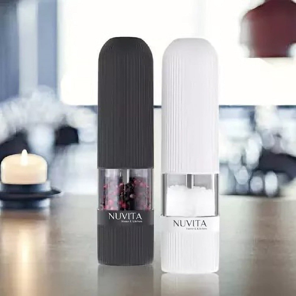 Nuvita 2 Pack Black and White Electric Salt and Pepper Grinder Soft Feel