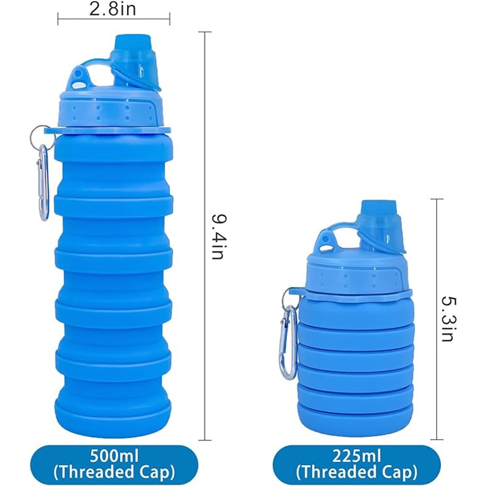 2 Pack 17OZ Silicone Folding Outdoor Sports Camping Drink Bottles Collapsible Water Bottle