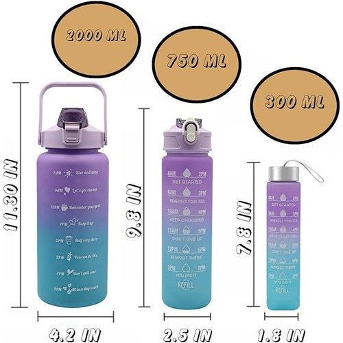3 Piece Set: Water Bottles with Motivational Time Marker