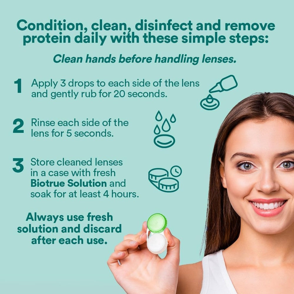 4 Pack Biotrue Contact Solution, Multi-Purpose Solution with Lens Case 10 Fl Oz