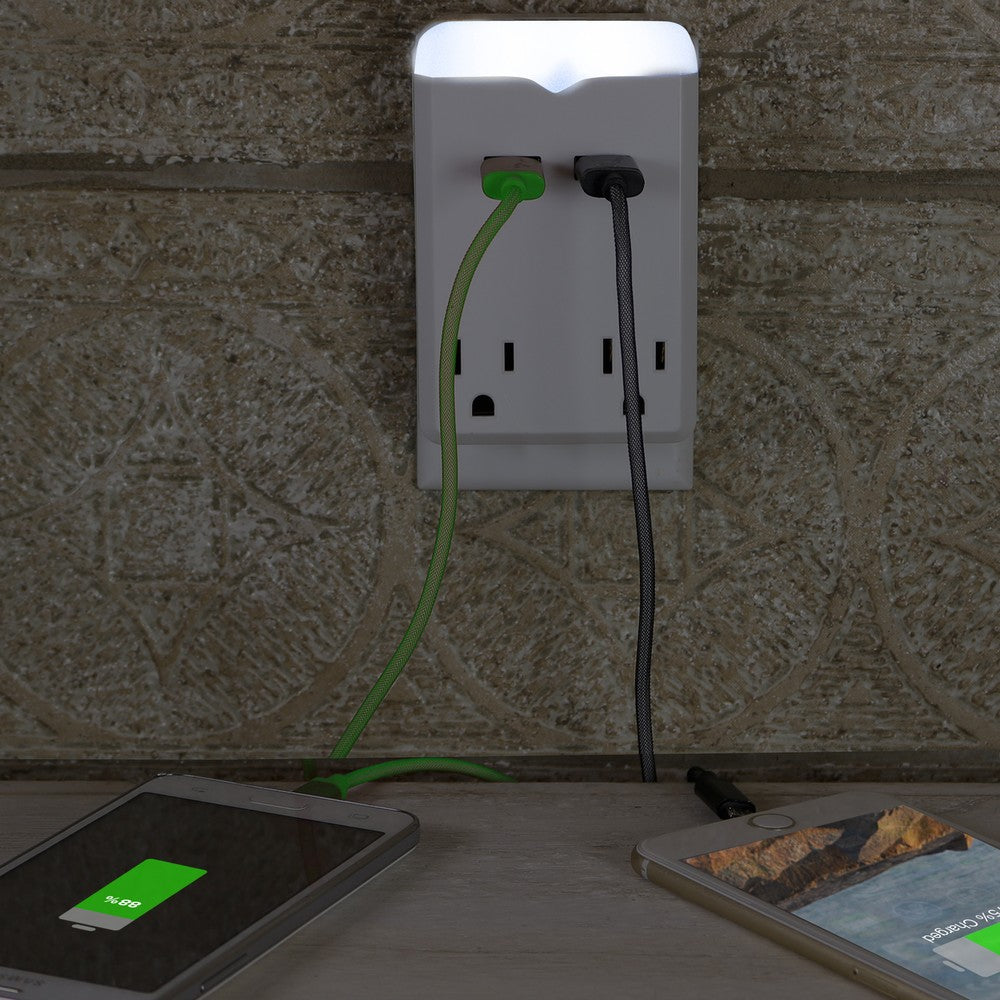 iCover 2-Outlet & 2-USB Charging Station & LED Nightlight