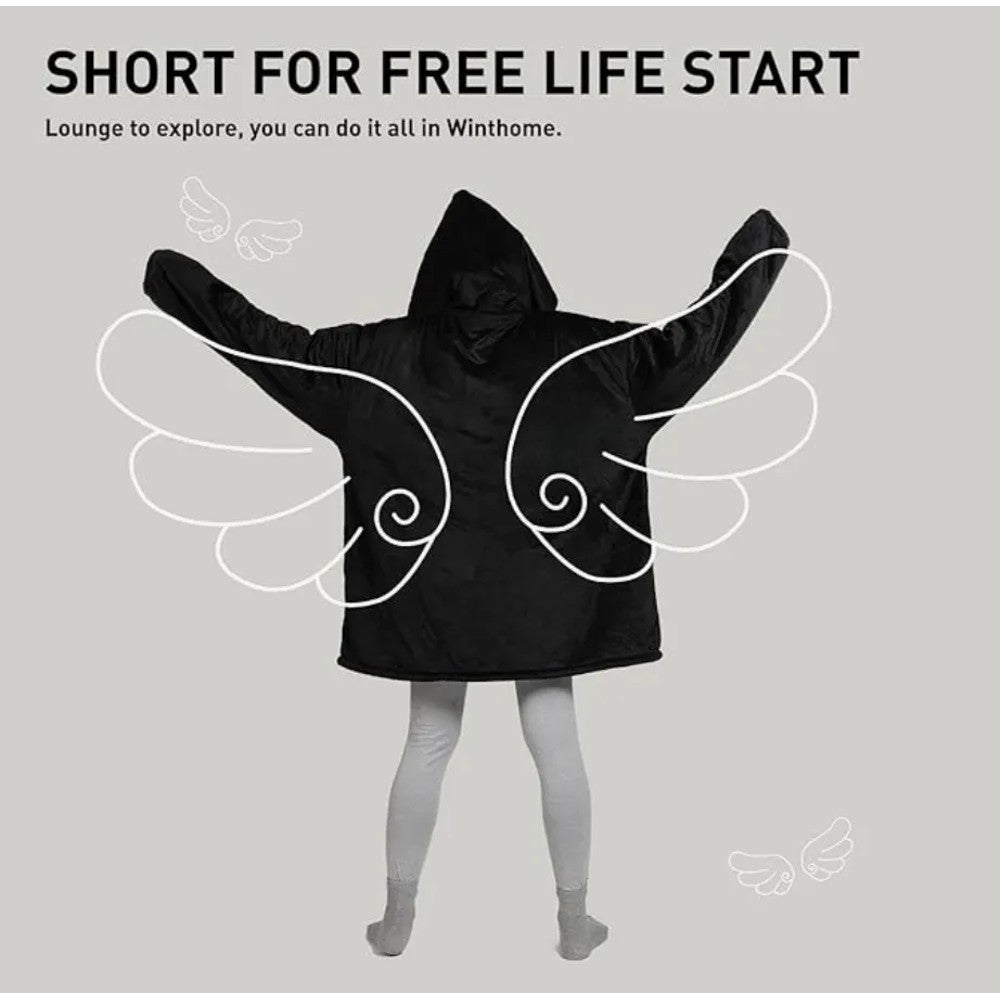 Unisex Sherpa Lined Wearable Hooded Blanket One Size Fits All