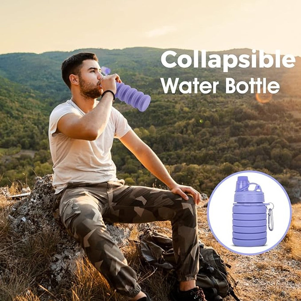 2 Pack 17OZ Silicone Folding Outdoor Sports Camping Drink Bottles Collapsible Water Bottle