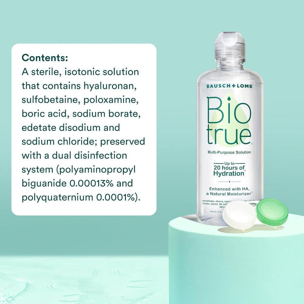 4 Pack Biotrue Contact Solution, Multi-Purpose Solution with Lens Case 10 Fl Oz