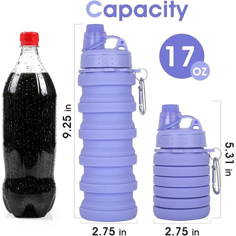 2 Pack 17OZ Silicone Folding Outdoor Sports Camping Drink Bottles Collapsible Water Bottle