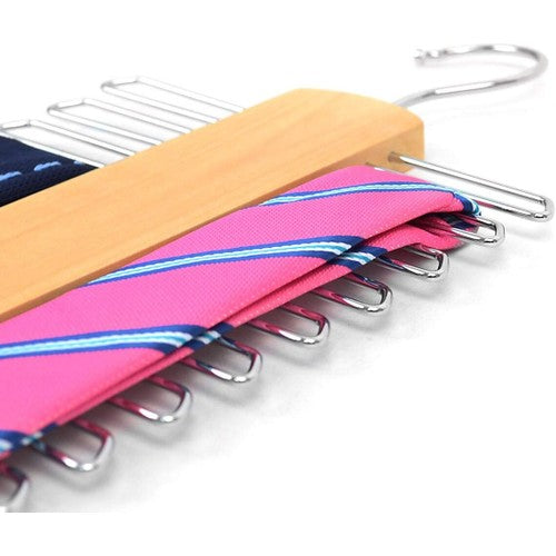 Premium Wooden Necktie and Belt Hanger with a Non-Slip Finish - 20 Hooks