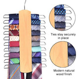 Premium Wooden Necktie and Belt Hanger with a Non-Slip Finish - 20 Hooks