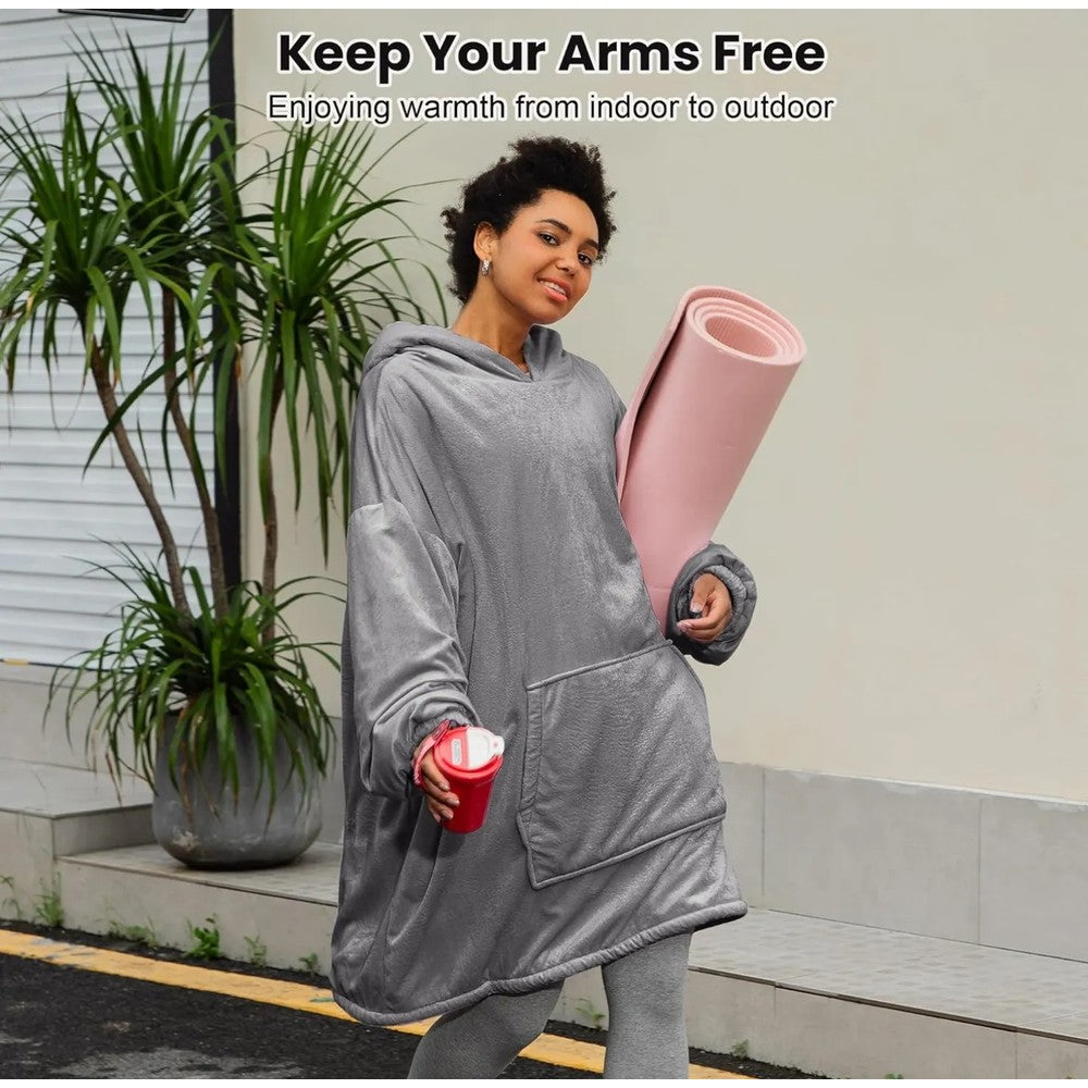 Unisex Sherpa Lined Wearable Hooded Blanket One Size Fits All