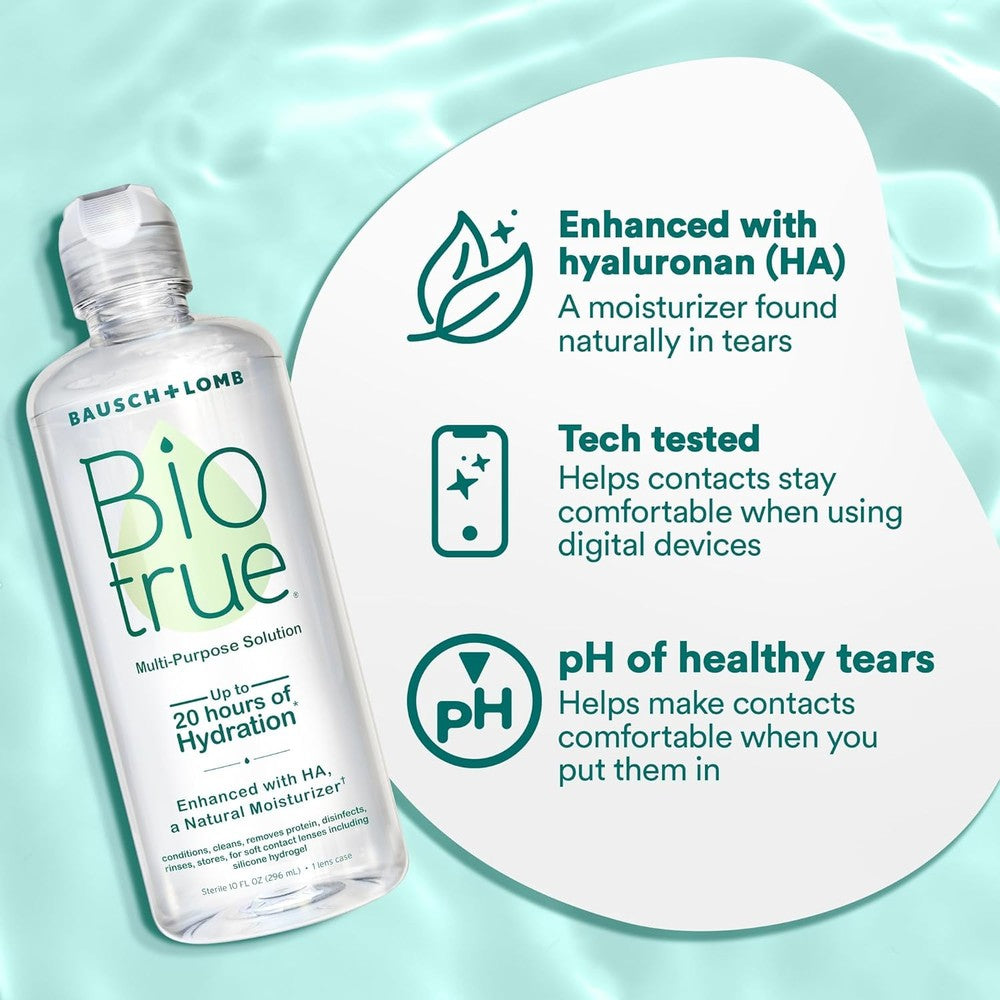 4 Pack Biotrue Contact Solution, Multi-Purpose Solution with Lens Case 10 Fl Oz