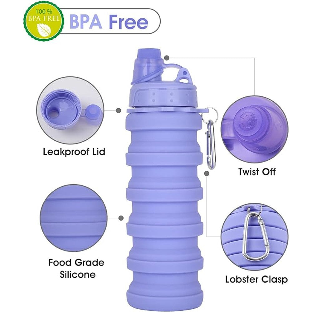 2 Pack 17OZ Silicone Folding Outdoor Sports Camping Drink Bottles Collapsible Water Bottle