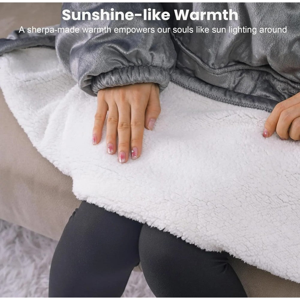 Unisex Sherpa Lined Wearable Hooded Blanket One Size Fits All