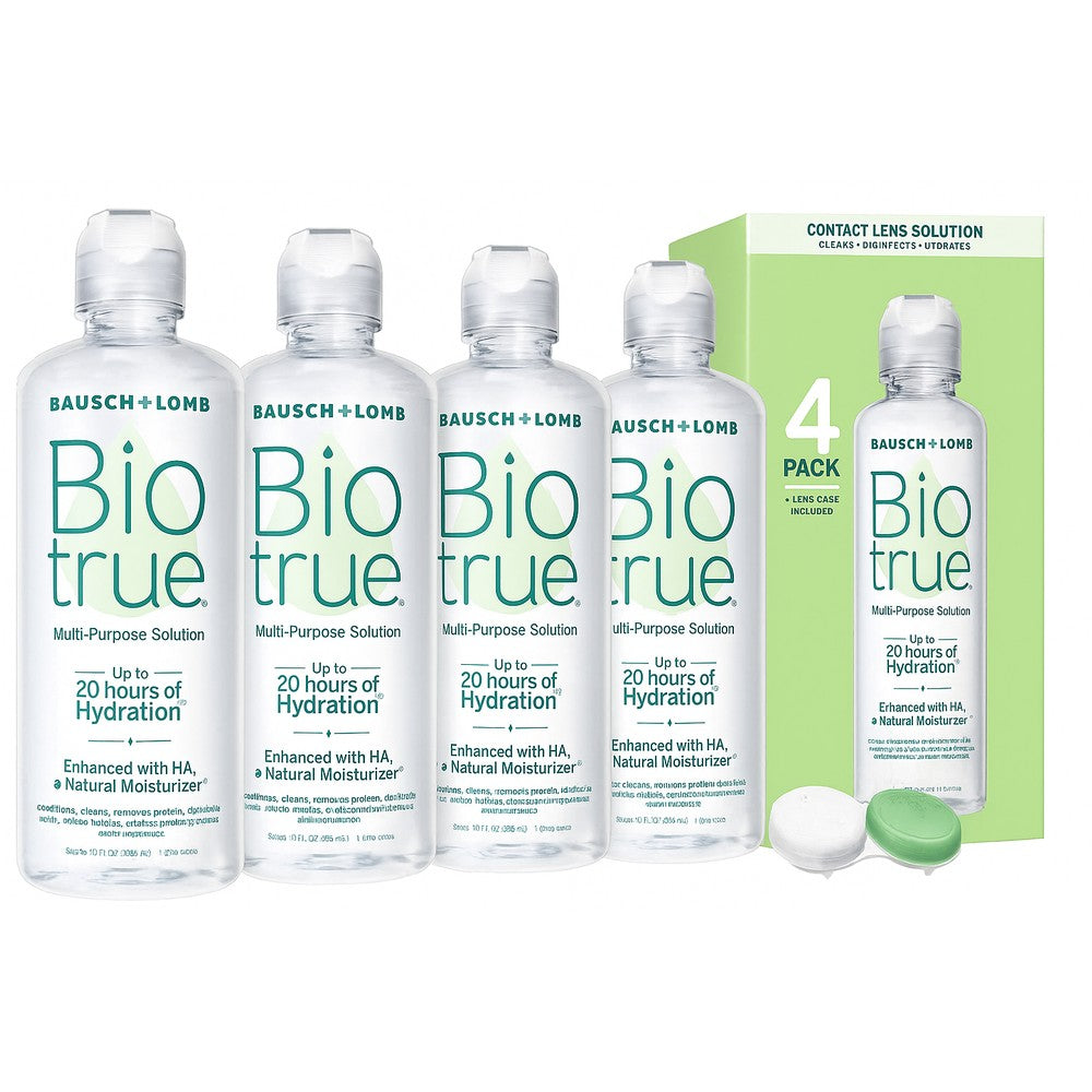 4 Pack Biotrue Contact Solution, Multi-Purpose Solution with Lens Case 10 Fl Oz