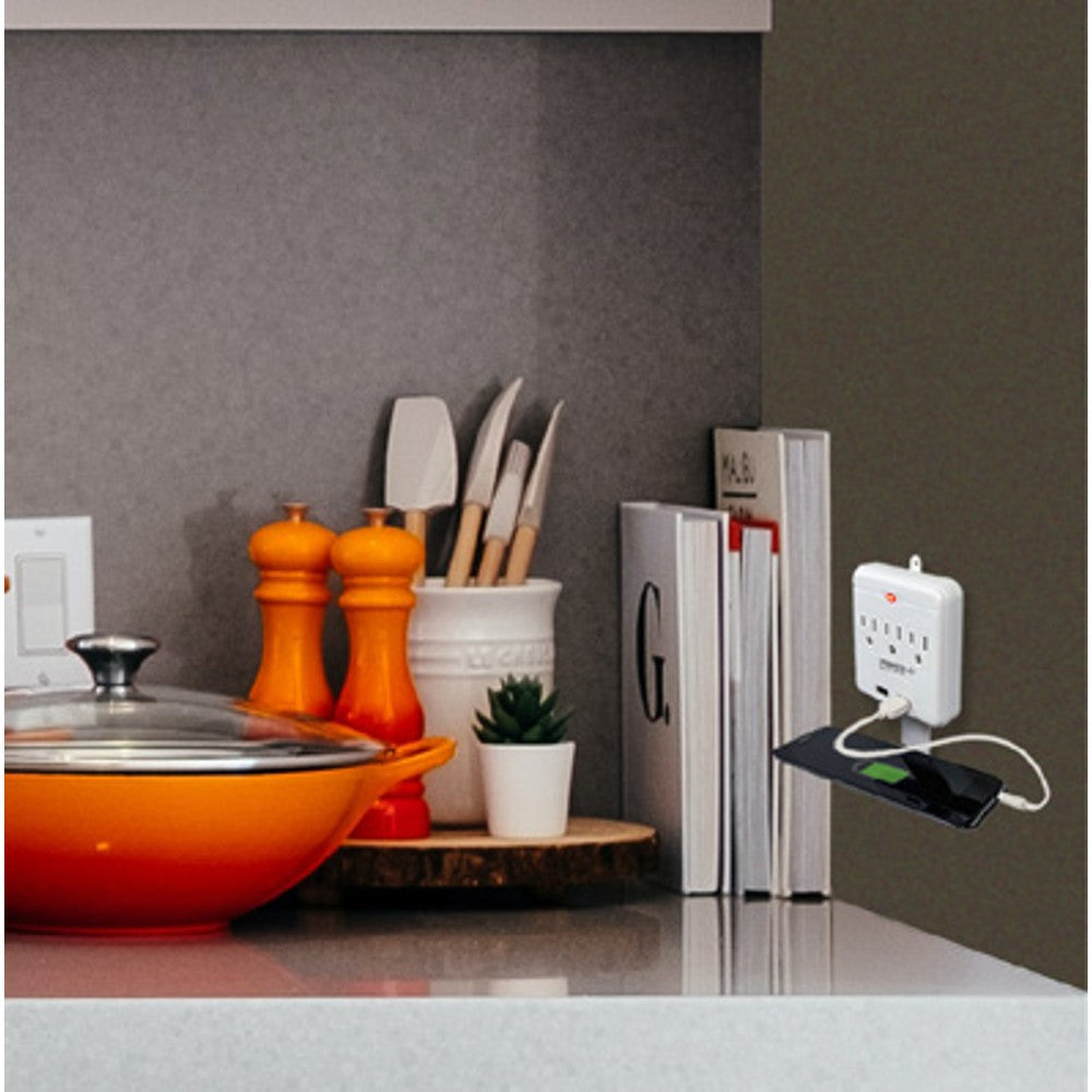 iCover 3-Outlet Surge Protector with 2 USB Ports & Removable Shelf